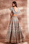 Shop_Studio Iris India_Grey Organza V Neck Bridal Lehenga Set _at_Aza_Fashions