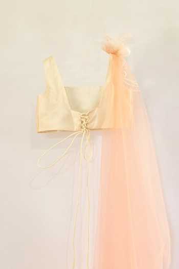 Pinkcow designs pvt ltd_Peach Satin, Net Embroidery, Tassels, Ruffles Lehenga Set With Dupatta _at_Aza_Fashions