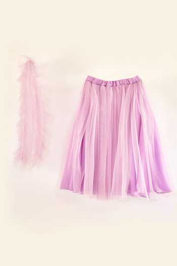 Pinkcow designs pvt ltd_Cream Net, Crepe, Taffeta Tassels, Embroidery, Fringe Purple Floral Lehenga Set _Online_at_Aza_Fashions