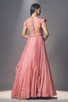 Shop_ISHA GUPTA TAYAL_Pink Silk, Net, Georgette Floral Motifs Round Layered Pleated Anarkali And Dupatta _at_Aza_Fashions