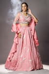 Buy_Isha Gupta Tayal_Pink Silk Embroidered Floral Motifs V Neck Multi Panelled Lehenga Set _at_Aza_Fashions