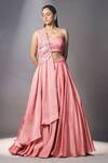 Buy_Isha Gupta Tayal_Pink Silk Embroidered Floral Motifs Sweetheart Lehenga Set And Asymmetric Cape _at_Aza_Fashions