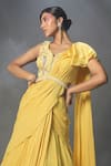 Shop_Isha Gupta Tayal_Yellow Silk Embroidered Floral Motifs V Pre-stitched Lehenga Saree With Blouse _Online_at_Aza_Fashions