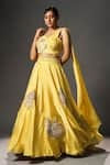 Buy_Isha Gupta Tayal_Yellow Silk Embroidered Leaf Motifs Lehenga With Draped Blouse _at_Aza_Fashions