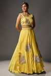 Isha Gupta Tayal_Yellow Silk Embroidered Leaf Motifs Lehenga With Draped Blouse _Online_at_Aza_Fashions