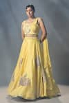 Buy_Isha Gupta Tayal_Yellow Silk Embroidered Leaf Motifs Lehenga With Draped Blouse _Online_at_Aza_Fashions