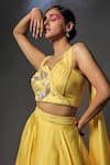 Shop_Isha Gupta Tayal_Yellow Silk Embroidered Leaf Motifs Lehenga With Draped Blouse _Online_at_Aza_Fashions