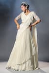 Buy_Isha Gupta Tayal_White Georgette Embroidered Sequins V Pre-stitched Lehenga Saree With Blouse _at_Aza_Fashions