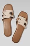 Buy_Ame_Beige Vegan Leather Sliders_at_Aza_Fashions