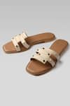 Ame_Beige Vegan Leather Sliders_Online_at_Aza_Fashions