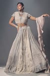 Buy_Isha Gupta Tayal_Grey Chiffon Embroidered Floral Motifs Round Corded Multi Panelled Lehenga Set _at_Aza_Fashions