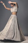 Isha Gupta Tayal_Grey Chiffon Embroidered Floral Motifs Round Corded Multi Panelled Lehenga Set _Online_at_Aza_Fashions