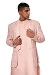 Buy_Amaare_Pink Rayon Textured Bandhgala And Jacket Set _at_Aza_Fashions