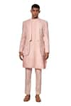 Shop_Amaare_Pink Rayon Textured Bandhgala And Jacket Set _at_Aza_Fashions