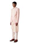 Amaare_Peach Wool Blend Pintuck Bandhgala Set _Online_at_Aza_Fashions