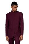 Buy_Amaare_Maroon Wool Blend Checkered Bandhgala Set _at_Aza_Fashions
