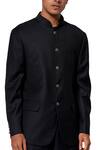 Amaare_Black Wool Blend Textured Bandhgala Set_Online_at_Aza_Fashions