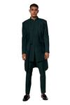 Shop_Amaare_Green Wool Blend Textured Sherwani Set  _at_Aza_Fashions
