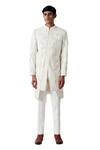 Buy_Amaare_White Wool Blend Embroidered Sherwani Set  _at_Aza_Fashions
