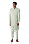 Buy_Amaare_Green Wool Blend Embroidered Sherwani Set  _at_Aza_Fashions