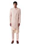 Buy_Amaare_Peach Wool Blend Embroidered Sherwani Set  _at_Aza_Fashions