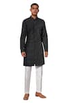 Shop_Amaare_Black Cotton Silk Embroidered Kurta Set _at_Aza_Fashions
