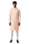 Buy_Amaare_Peach Wool Blend Embroidered Kurta And Pant Set _at_Aza_Fashions