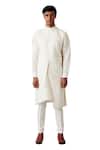 Buy_Amaare_White Wool Blend Asymmetric Pintuck Kurta Set _at_Aza_Fashions