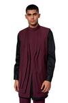 Buy_Amaare_Maroon Wool Blend Layered Bundi And Shirt Set_at_Aza_Fashions