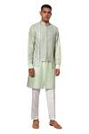 Shop_Amaare_Green Raw , Cotton Embroidered Bundi And Kurta Set _at_Aza_Fashions