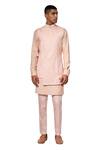 Shop_Amaare_Peach Raw , Cotton Embroidered Bundi And Kurta Set _at_Aza_Fashions