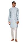Shop_Amaare_Blue Cotton Silk Overlap Bundi And Kurta Set _at_Aza_Fashions