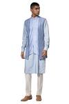 Shop_Amaare_Blue Raw , Cotton Layered Bundi And Kurta Set _at_Aza_Fashions