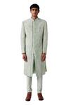 Buy_Amaare_Green Raw Silk Embroidered Sherwani Set  _at_Aza_Fashions