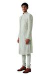 Amaare_Green Raw Silk Embroidered Sherwani Set  _Online_at_Aza_Fashions