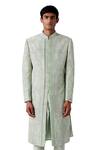Buy_Amaare_Green Raw Silk Embroidered Sherwani Set  _Online_at_Aza_Fashions