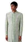 Shop_Amaare_Green Raw Silk Embroidered Sherwani Set  _Online_at_Aza_Fashions