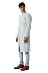Shop_Amaare_Blue Raw Silk Embroidered Sherwani Set  _at_Aza_Fashions