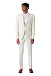 Buy_Amaare_White Wool Blend Pintuck Tuxedo And Pant Set  _at_Aza_Fashions