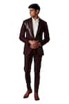 Buy_Amaare_Maroon Wool Blend Pintuck Tuxedo And Pant Set  _at_Aza_Fashions