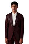 Buy_Amaare_Maroon Wool Blend Pintuck Tuxedo And Pant Set_Online_at_Aza_Fashions