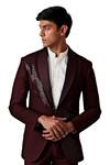Shop_Amaare_Maroon Wool Blend Pintuck Tuxedo And Pant Set_Online_at_Aza_Fashions