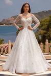 Amit GT White Tulle V Neck Embroidered Ball Gown Online at Aza Fashions Amit GT_White Tulle V Neck Embroidered Ball Gown _Online_at_Aza_Fashions