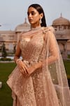 Buy Amit GT Peach Tulle Leaf Neck Embroidered Draped Gown Online at Aza Fashions Buy_Amit GT_Peach Tulle Leaf Neck Embroidered Draped Gown _Online_at_Aza_Fashions