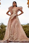 Buy_Amit GT_Peach Tulle Embroidery Sweetheart Neck Draped Gown  _Online_at_Aza_Fashions