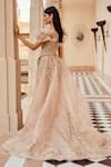 Amit GT_Peach Tulle Embroidery Sweetheart Neck Draped Gown  _Online_at_Aza_Fashions