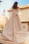 Shop_Amit GT_Peach Satin Embroidered Gown_at_Aza_Fashions