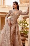 Buy_Amit GT_Peach Satin Embroidered Gown_at_Aza_Fashions