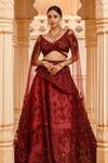Buy Amit GT Red Tulle, Satin Organza V Neck Embroidered Blouse And Draped Lehenga Set at Aza Fashions Buy_Amit GT_Red Tulle, Satin Organza V Neck Embroidered Blouse And Draped Lehenga Set _at_Aza_Fashions