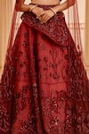 Shop Amit GT Red Tulle, Satin Organza V Neck Embroidered Blouse And Draped Lehenga Set Online at Aza Fashions Shop_Amit GT_Red Tulle, Satin Organza V Neck Embroidered Blouse And Draped Lehenga Set _Online_at_Aza_Fashions